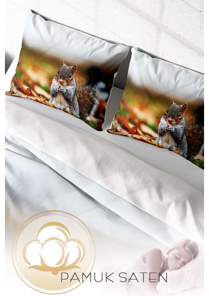 Çift Kişilik Sık Dokuma Pamuk Saten 3D Özel Tasarım Sincap Nevresim Takımı fırsatları