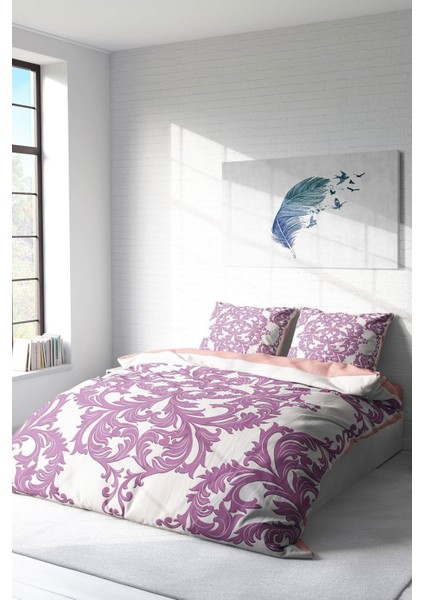Doğal Pamuk Çift Kişilik 3D Digital Pink Damask Nevresim Takımı fiyatları