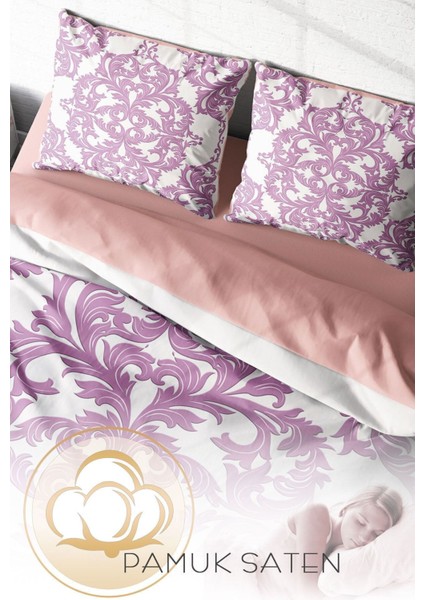 Doğal Pamuk Çift Kişilik 3D Digital Pink Damask Nevresim Takımı fırsatları