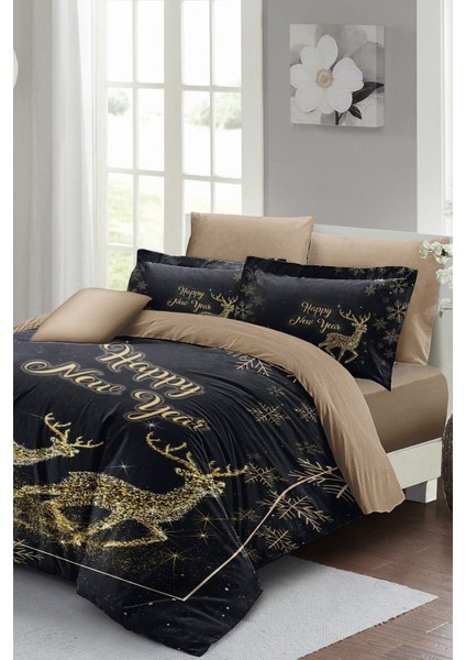 Yılbaşı (Lastikli Çarşaflı) Çift Kişilik Pamuk Saten Noel Nevresim Takımı