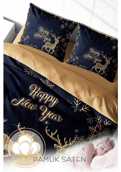 Yılbaşı (Lastikli Çarşaflı) Çift Kişilik Pamuk Saten Noel Nevresim Takımı fırsatları