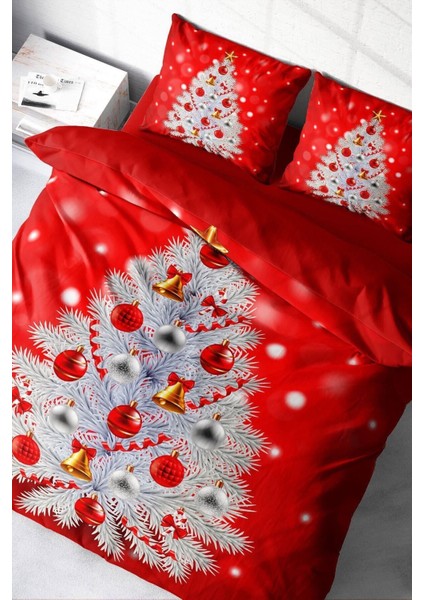 Yılbaşı (Lastikli Çarşaflı) Çift Kişilik Pamuk Saten Gift Noel Nevresim Takımı fırsatları