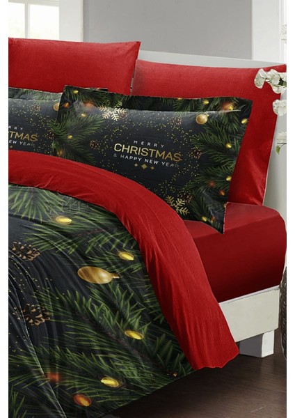 Yılbaşı (Lastikli Çarşaflı) Çift Kişilik Pamuk Saten Pine Nevresim Takımı