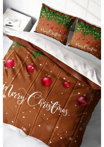 Yılbaşı (Lastikli Çarşaflı) Çift Kişilik Pamuk Saten Deer Noel Nevresim Takımı
