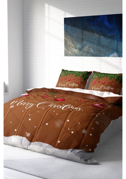 Yılbaşı (Lastikli Çarşaflı) Çift Kişilik Pamuk Saten Deer Noel Nevresim Takımı