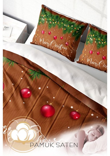 Yılbaşı (Lastikli Çarşaflı) Çift Kişilik Pamuk Saten Deer Noel Nevresim Takımı