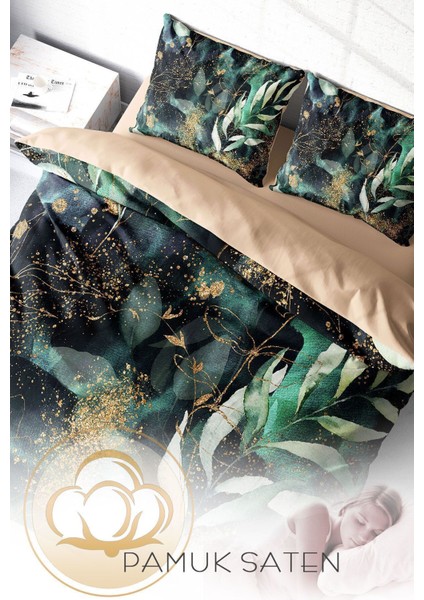 Lastikli Çarşaflı Pamuk Saten Çift Kişilik Floral Watercolor Nevresim Takımı fırsatları