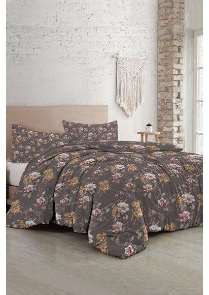 Çift Kişilik Lastikli Çarşaflı Pamuk Saten Retro Flowers Luxury Nevresim Takımı modelleri