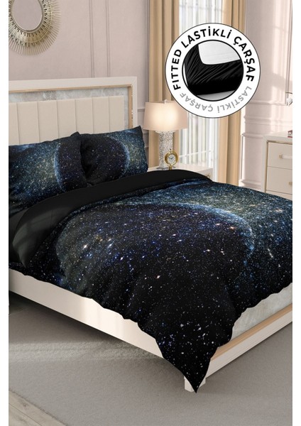 Çift Kişilik Lastikli Çarşaflı Pamuk Saten Star Moon Nevresim Takımı modelleri