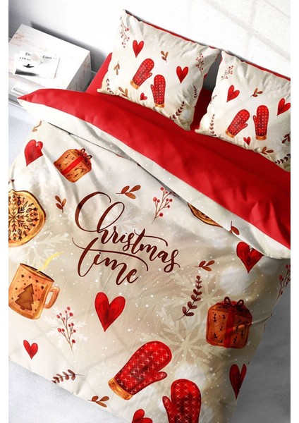 Yılbaşı (Lastikli Çarşaflı) Çift Kişilik Pamuk Saten Time Nevresim Takımı