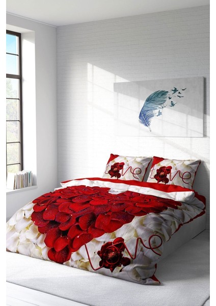 Çift Kişilik Sık Dokuma Pamuk Saten 3D Özel Tasarım Heart Rose Nevresim Takımı fiyatları