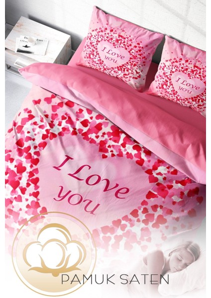 Çift Kişilik Sık Dokuma Pamuk Saten 3D Özel Tasarım Sevgililer Günü Nevresim Takımı fırsatları
