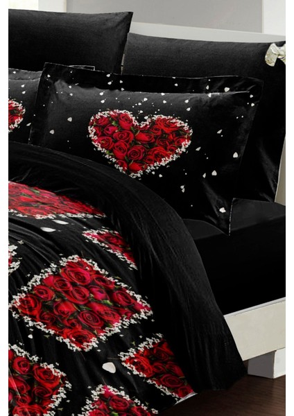 Black Roses 3D Pamuk Saten Pamuk Çift Kişilik Nevresim Takımı modelleri