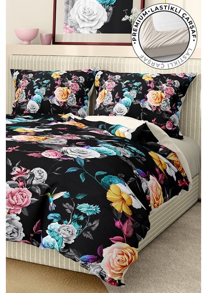 Pamuk Saten Lastikli Çarşaf Deluxe Çift Kişilik 3D Black Nevresim Takımı fiyatları