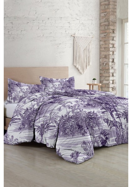 Çift Kişilik Lastikli Çarşaflı Pamuk Saten Tuval Koleksiyonu Tropical Nevresim Takımı