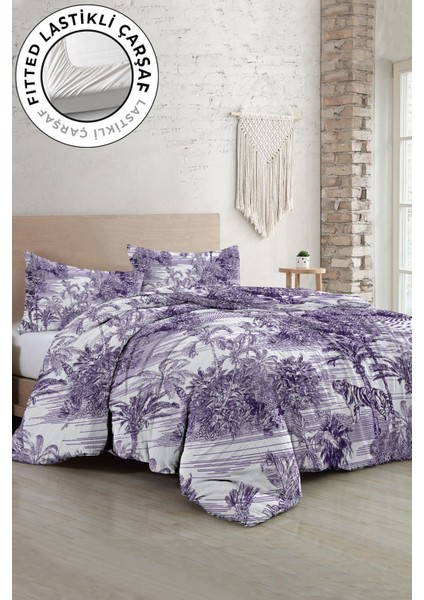 Çift Kişilik Lastikli Çarşaflı Pamuk Saten Tuval Koleksiyonu Tropical Nevresim Takımı modelleri