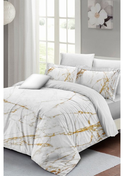 Çift Kişilik Lastikli Çarşaflı Pamuk Saten Marble Shiny Nevresim Takımı fiyatları