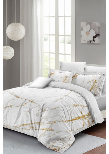 Çift Kişilik Lastikli Çarşaflı Pamuk Saten Marble Shiny Nevresim Takımı modelleri