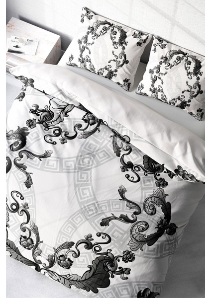Doğal Pamuk Çift Kişilik 3D Digital Silver Baraque Nevresim Takımı