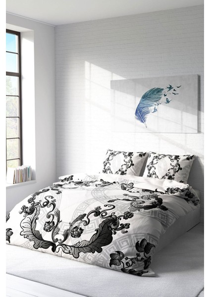 Doğal Pamuk Çift Kişilik 3D Digital Silver Baraque Nevresim Takımı fiyatları