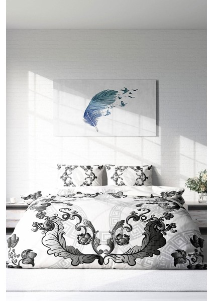 Doğal Pamuk Çift Kişilik 3D Digital Silver Baraque Nevresim Takımı modelleri