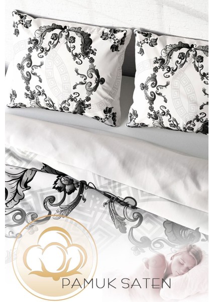 Doğal Pamuk Çift Kişilik 3D Digital Silver Baraque Nevresim Takımı fırsatları