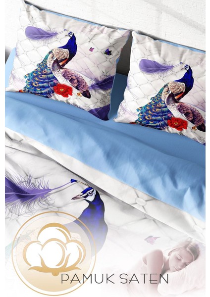 Doğal Pamuk Çift Kişilik 3D Digital Peafowl Nevresim Takımı fırsatları