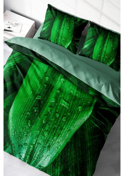 Doğal Pamuk Çift Kişilik 3D Digital Drop Leaf Nevresim Takımı