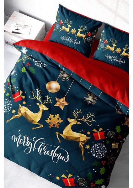 Yılbaşı Süsü Dark Deer Noel Pamuk Saten 3D Çift Kişilik Nevresim Takımı modelleri