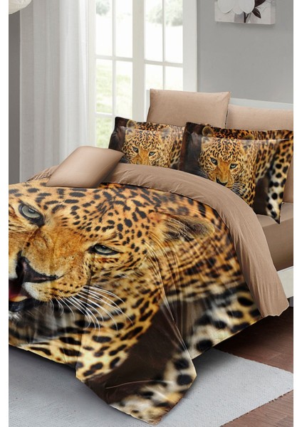 Lastikli Çarşaflı Pamuk Saten Çift Kişilik Wild Tiger Nevresim Takımı fiyatları