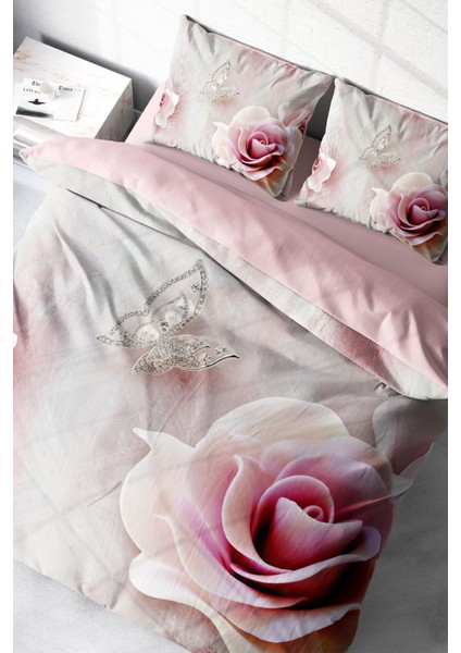 Çift Kişilik Sık Dokuma Pamuk Saten 3D Özel Tasarım Wildrose Nevresim Takımı fırsatları