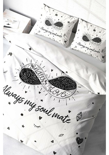 Çift Kişilik Sık Dokuma Pamuk Saten 3D Özel Tasarım Soul Mate Nevresim Takımı