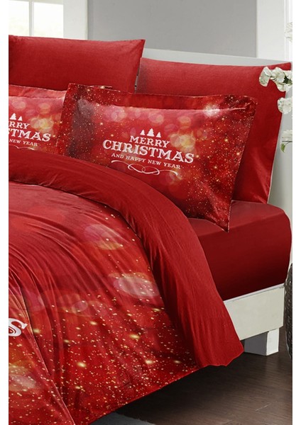 Yılbaşı Çift Kişilik Nevresim Lastikli Çarşaflı Pamuk Saten Red Noel Nevresim Takımı fiyatları