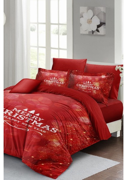 Yılbaşı Çift Kişilik Nevresim Lastikli Çarşaflı Pamuk Saten Red Noel Nevresim Takımı modelleri