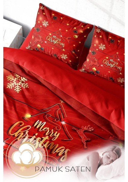 Yılbaşı Çift Kişilik Nevresim Lastikli Çarşaflı Pamuk Saten Tree Noel Nevresim Takımı fırsatları