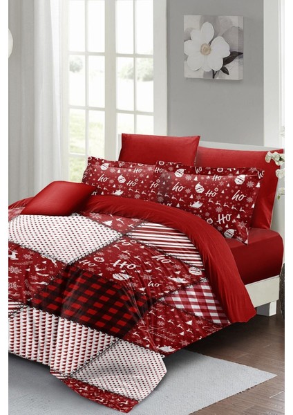 Yılbaşı Çift Kişilik Nevresim Lastikli Çarşaflı Pamuk Saten Ekose Noel Nevresim Takımı modelleri