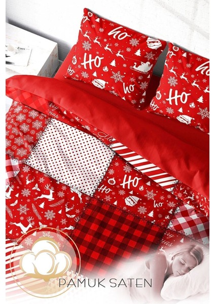 Yılbaşı Çift Kişilik Nevresim Lastikli Çarşaflı Pamuk Saten Ekose Noel Nevresim Takımı fırsatları