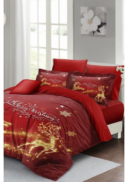 Yılbaşı Çift Kişilik Nevresim Lastikli Çarşaflı Pamuk Saten Deers Noel Nevresim Takımı modelleri