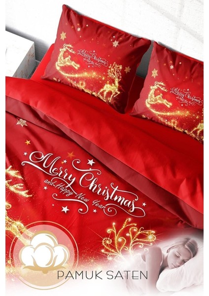 Yılbaşı Çift Kişilik Nevresim Lastikli Çarşaflı Pamuk Saten Deers Noel Nevresim Takımı fırsatları