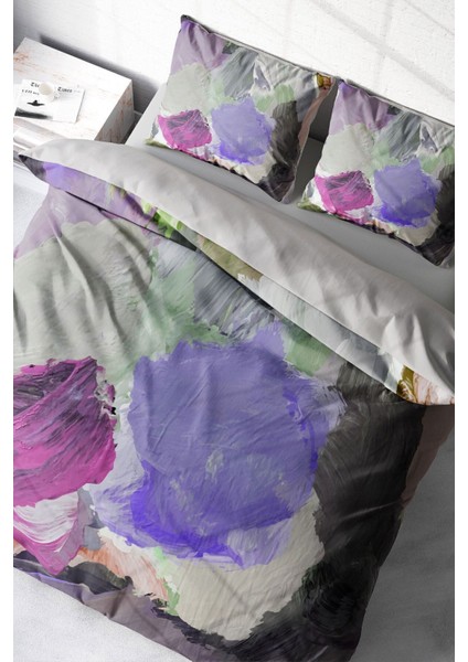 Çift Kişilik Lastikli Çarşaflı Pamuk Saten Brush Strokes Nevresim Takımı