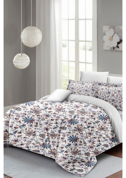 Çift Kişilik Lastikli Çarşaflı Pamuk Saten Elegant Floral Luxury Nevresim Takımı