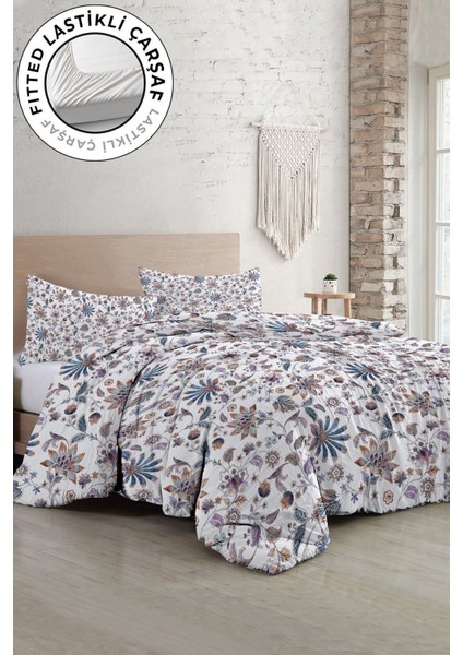 Çift Kişilik Lastikli Çarşaflı Pamuk Saten Elegant Floral Luxury Nevresim Takımı modelleri