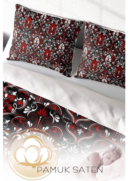 Lastikli Çarşaflı Pamuk Saten Çift Kişilik Damask Nevresim Takımı fırsatları