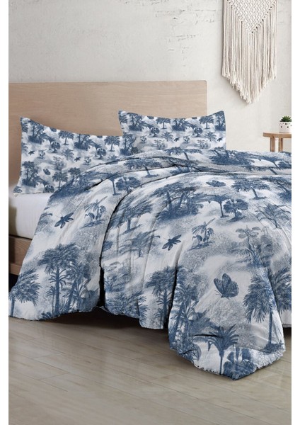 Çift Kişilik Özel Dokuma Pamuk Saten Tuval Koleksiyonu Palm Indigo Nevresim Takımı