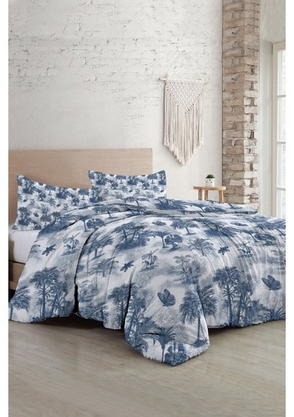 Çift Kişilik Özel Dokuma Pamuk Saten Tuval Koleksiyonu Palm Indigo Nevresim Takımı fiyatları
