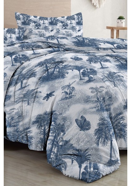 Çift Kişilik Özel Dokuma Pamuk Saten Tuval Koleksiyonu Palm Indigo Nevresim Takımı modelleri