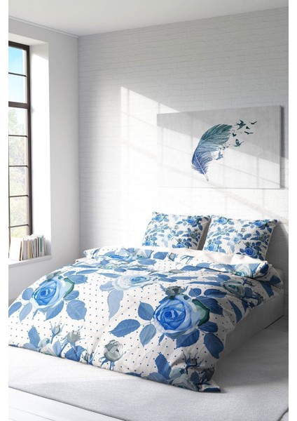 Çift Kişilik Sık Dokuma Pamuk Saten 3D Özel Tasarım Blue Rose Freshness Nevresim Takımı fiyatları