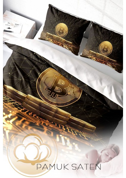 Çift Kişilik Sık Dokuma Pamuk Saten 3D Özel Tasarım Bitcoin-2 Nevresim Takımı fırsatları