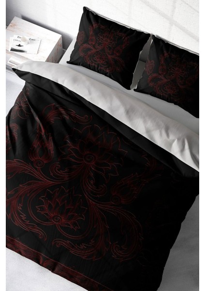 Çift Kişilik Sık Dokuma Pamuk Saten 3D Özel Tasarım Black Baroque Nevresim Takımı