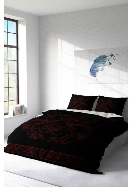 Çift Kişilik Sık Dokuma Pamuk Saten 3D Özel Tasarım Black Baroque Nevresim Takımı fiyatları